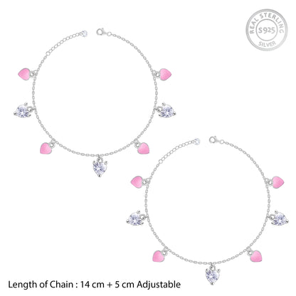 Silver Rosy Heartlet Kids Anklets (1 - 5 Years)