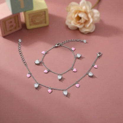 Silver Rosy Heartlet Kids Anklets (1 - 5 Years)