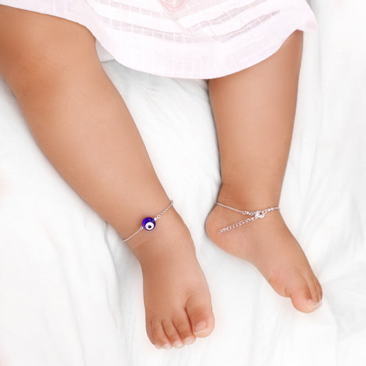 (Pair) Silver Evil Eye Cutie Kids Anklet
