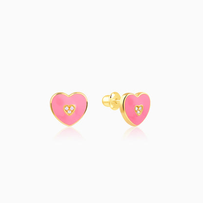 Golden Pink Heartie Kids Studs