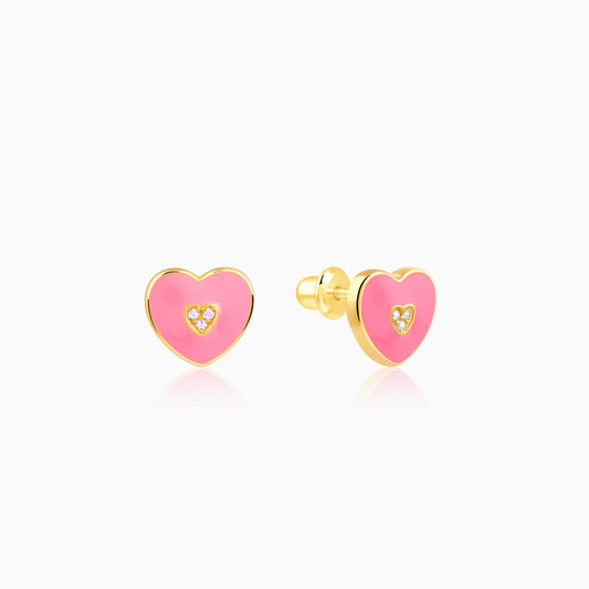 Golden Pink Heartie Kids Studs