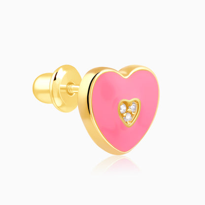 Golden Pink Heartie Kids Studs