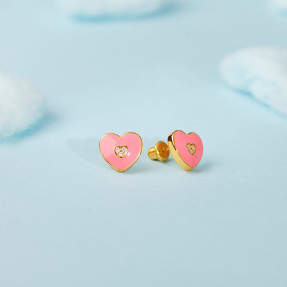 Golden Pink Heartie Kids Studs