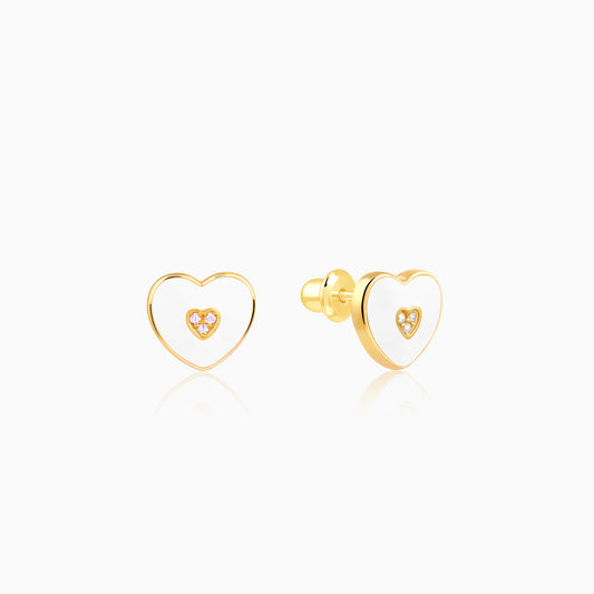 Golden White Heartie Kids Studs