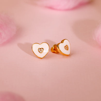 Golden White Heartie Kids Studs