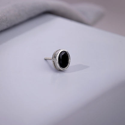 Silver Black Dot Stud For Him
