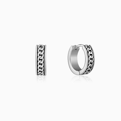 Oxidised Silver Linked Chain Hoop Stud For Him