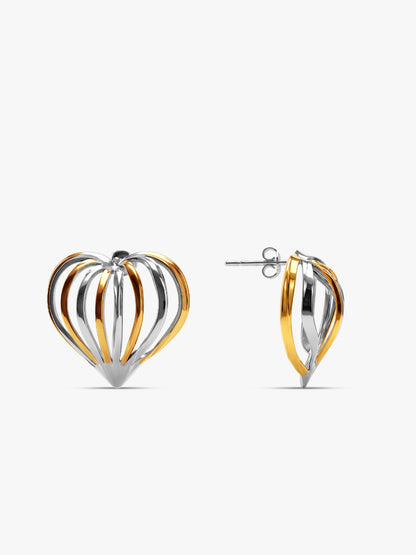 Heart On Display Dual Tone Earrings