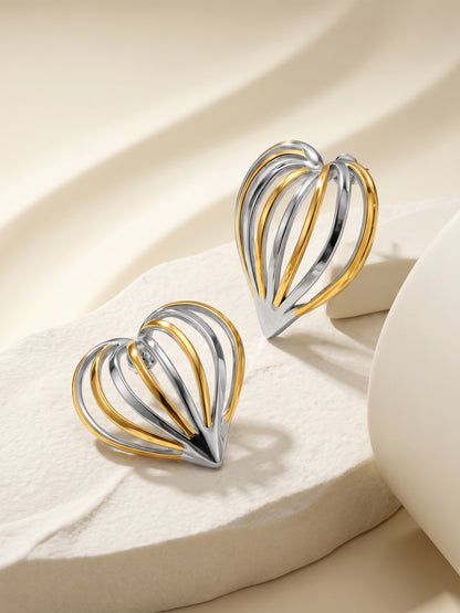 Heart On Display Dual Tone Earrings