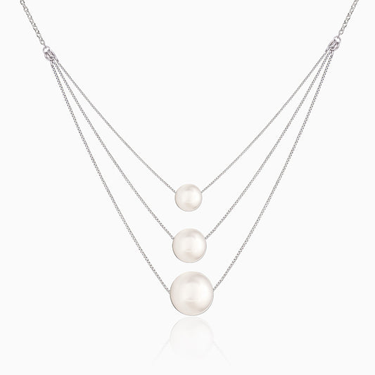 Kriti Sanon Silver Triple Layer Pearl Necklace With Link Chain