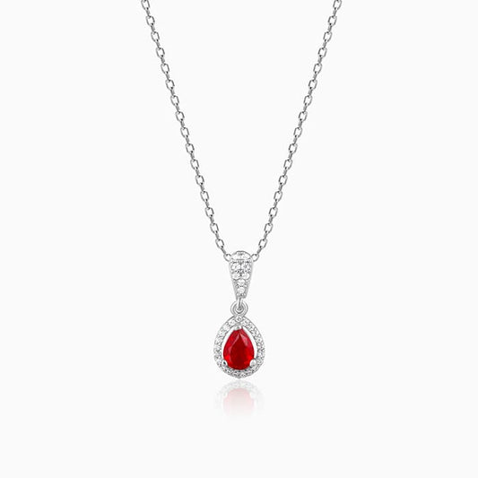 Silver Radiant Ruby Pendant With Link Chain