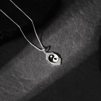 Silver Yin Yang Pendant With Link Chain For Him