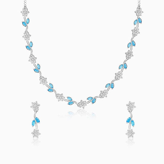 Silver Aqua Blue Floral Set