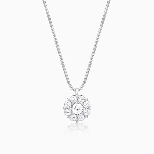 Silver Twofold Solitaire Pendant With Link Chain