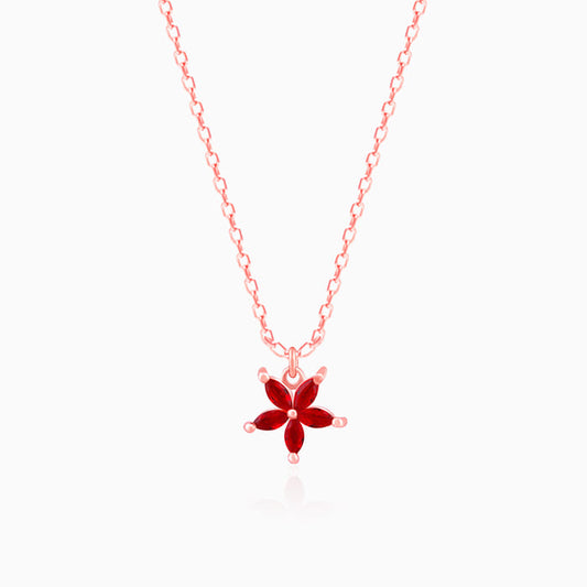 Rose Gold Floral Red Pendant with Link Chain