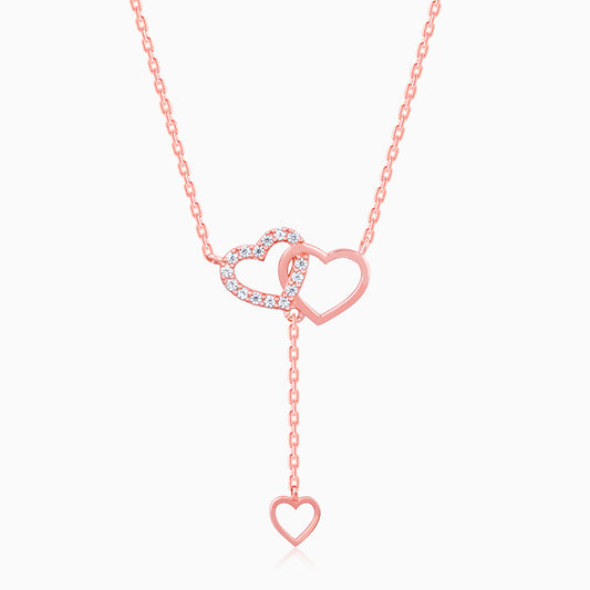 Silver Interlocked Heart Duo Lariat Necklace