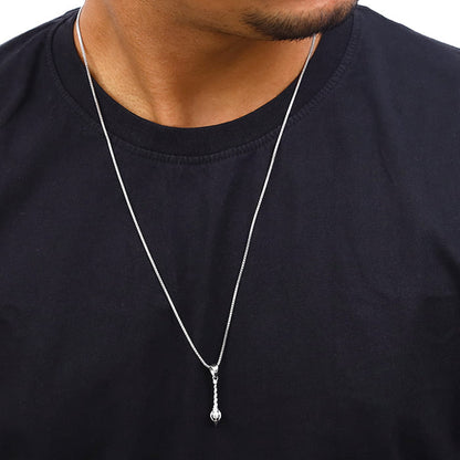 Silver Hanuman Gada Pendant with Box Chain For Him