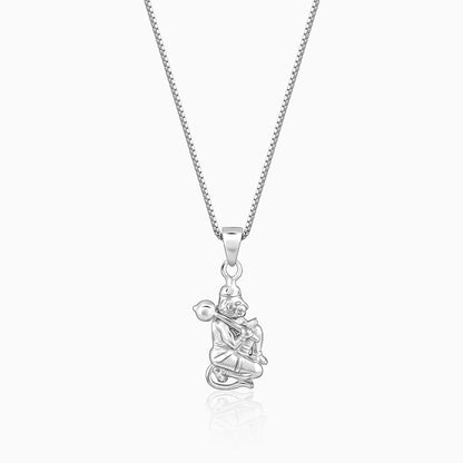 Silver Hanuman Pendant With Box Chain For Him