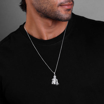 Silver Bhakta Hanuman Pendant with Box  Chain For Him