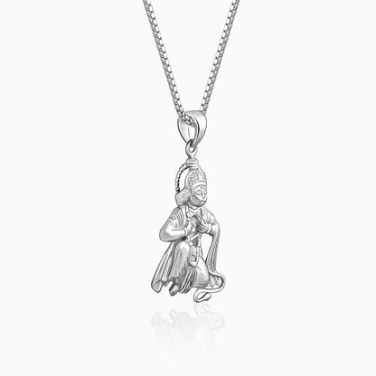Silver Bhakta Hanuman Pendant with Box  Chain For Him
