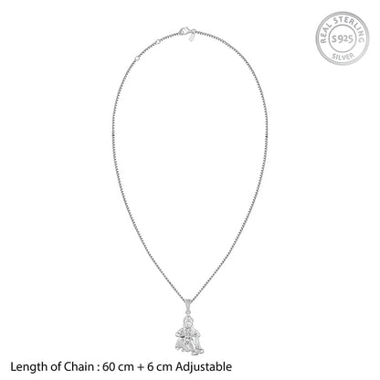 Silver Bhakta Hanuman Pendant with Box  Chain For Him