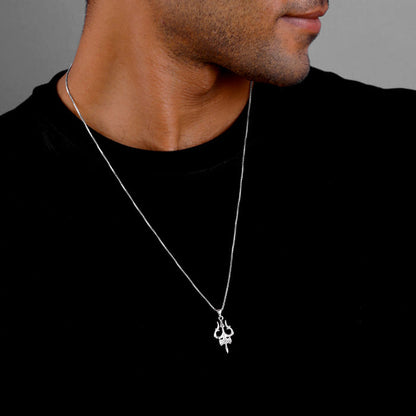 Silver Trishula Pendant with Box Chain For Him