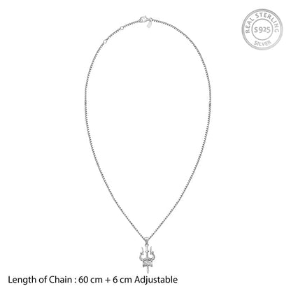 Silver Trishula Pendant with Box Chain For Him