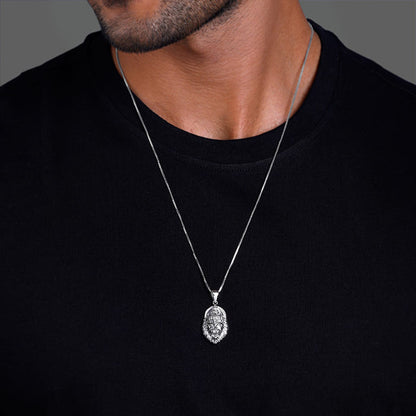 Silver Ugra Narasimha Pendant   with Link Chain For Him