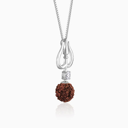 Silver Trishul And Rudraksha Pendant With Box Chain for Him
