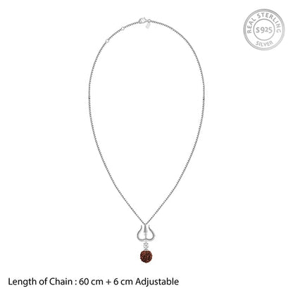 Silver Trishul And Rudraksha Pendant With Box Chain for Him