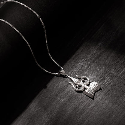 Silver Trishul And Damru Pendant With Box Chain For Him