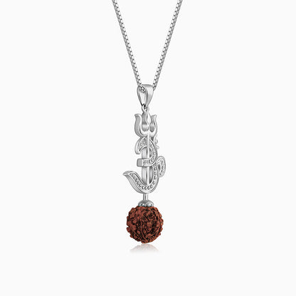 Silver Om Trishul Rudraksha Pendant With Box Chain For Him
