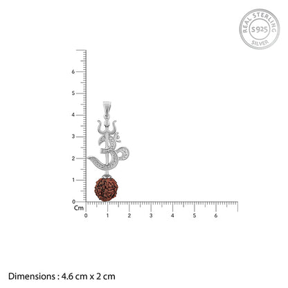 Silver Om Trishul Rudraksha Pendant With Box Chain For Him