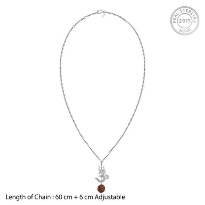 Silver Om Trishul Rudraksha Pendant With Box Chain For Him