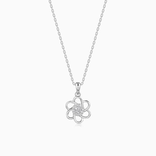 Silver Floral Moment Pendant With Link Chain