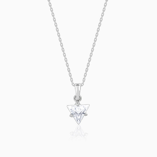 Silver Shiny Triangle Pendant With Link Chain
