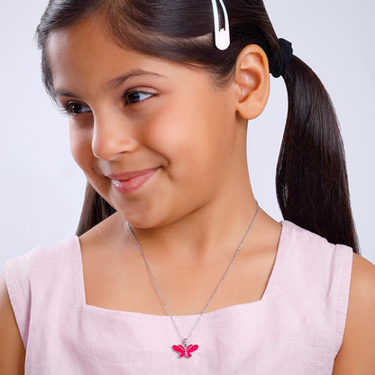 Silver Pookie Butterfly Kids Pendant With Link Chain