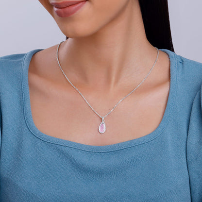 Silver Blush Aura Drop Pendant With Link Chain