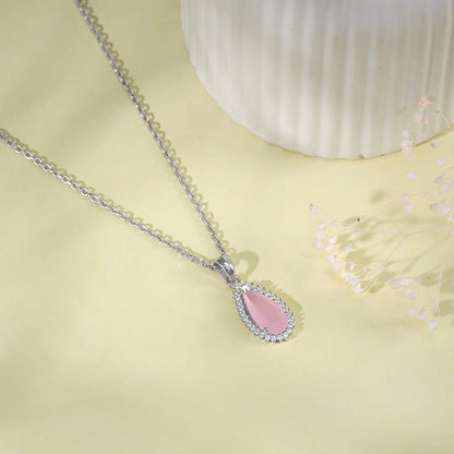 Silver Blush Aura Drop Pendant With Link Chain