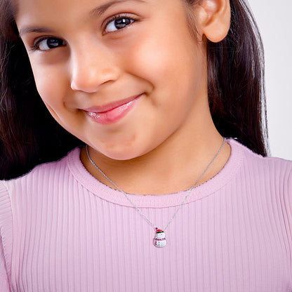 Silver Snowman Kids Pendant With Link Chain