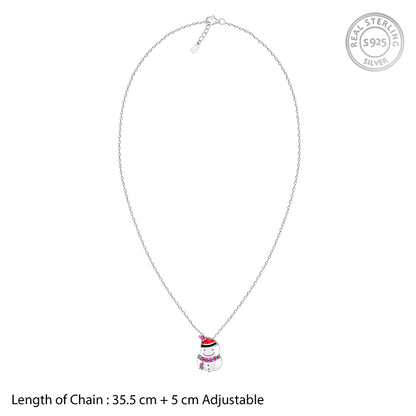 Silver Snowman Kids Pendant With Link Chain