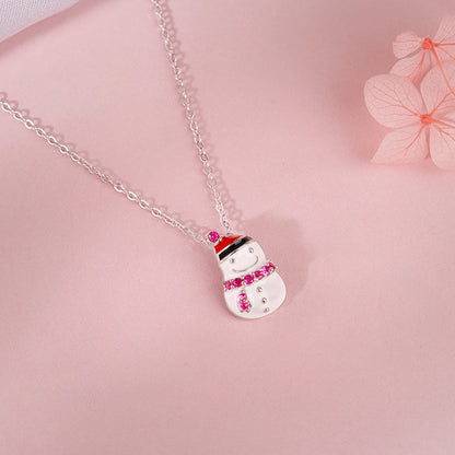 Silver Snowman Kids Pendant With Link Chain
