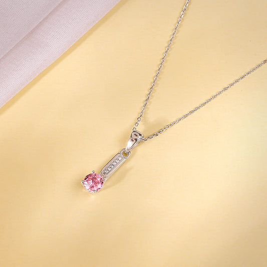 Silver Pink Glam Pendant With Link Chain