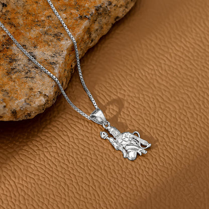 Silver Anjaneya Pendant With Box Chain For Him