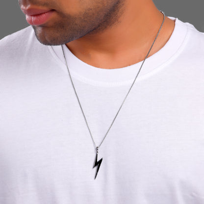 Black Rhodium Thunder Pendant With Box Chain For Him