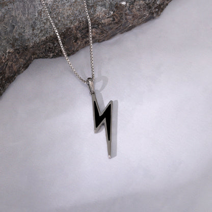 Black Rhodium Thunder Pendant With Box Chain For Him