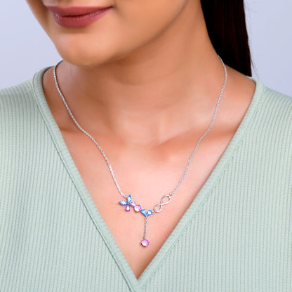 Silver Blue Butterfly Infinity Necklace