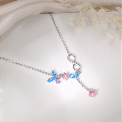 Silver Blue Butterfly Infinity Necklace
