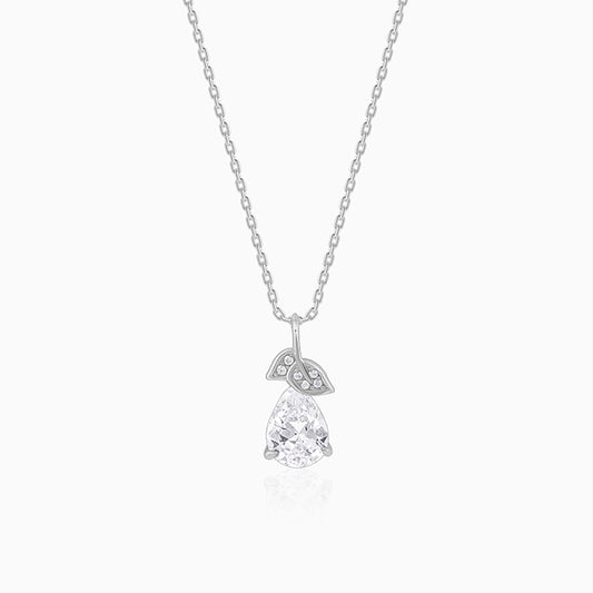 Silver Leafy Teardrop Pendant With Link Chain