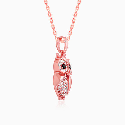 Rose Gold Owl Pendant With Link Chain